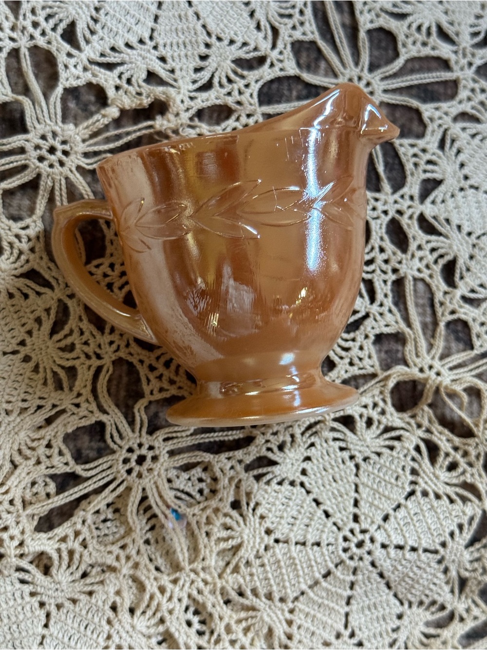 Fire King Brown Glass Creamer with Leaf Motif